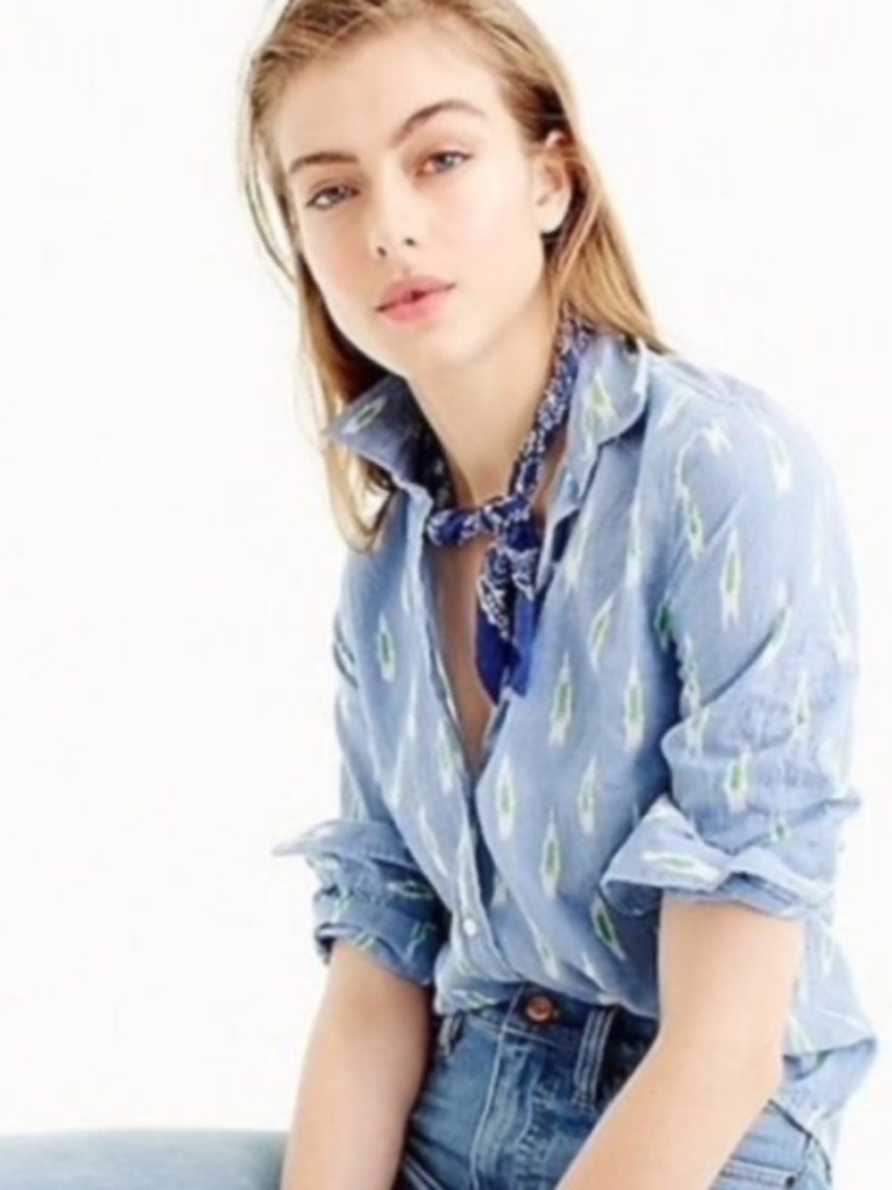 J.Crew Perfect Button-Down Ikat Chambray Shirt | 100% Cotton | Size 4
